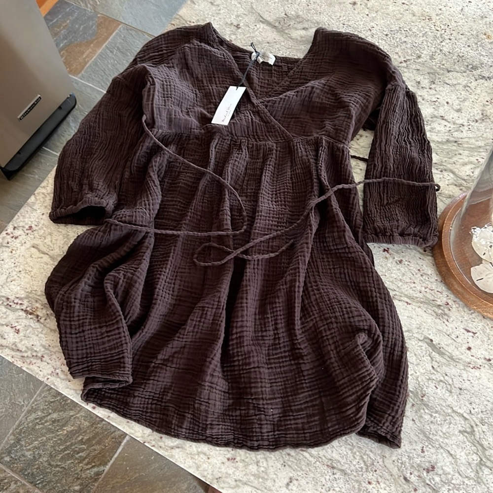 Michael Stars Hailey Gauze Dress Medium Java (Brown) Knee-length Coastal